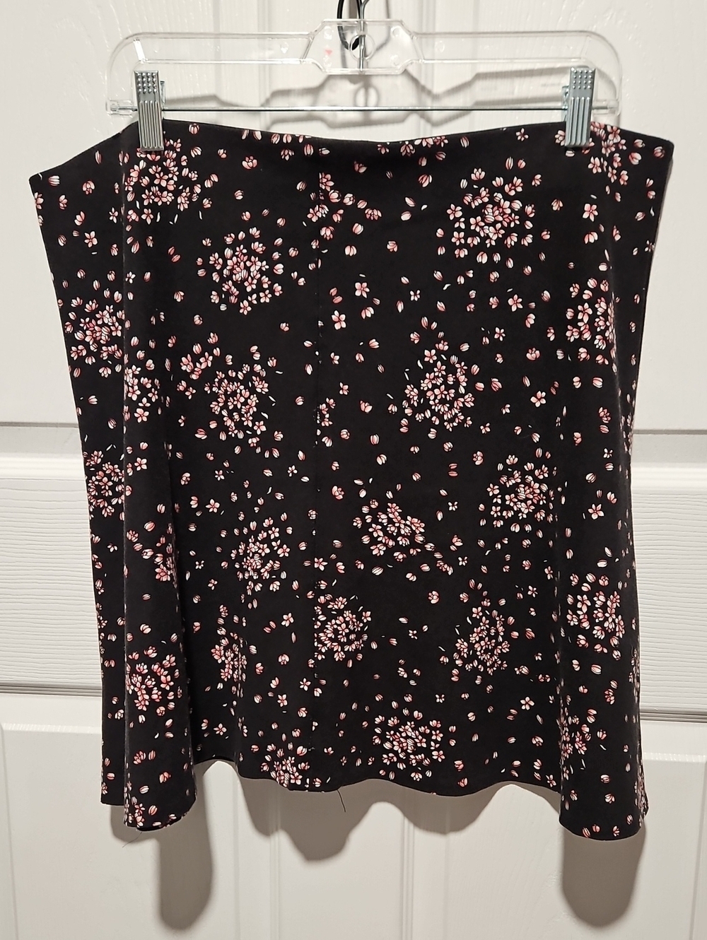 LOFT Black Mini Skirt with Pink Floral Clusters